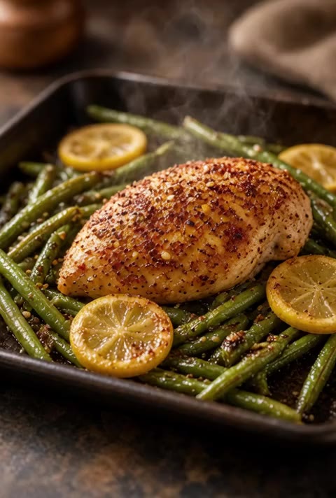 Baked Chicken with Green Beans and Lemon