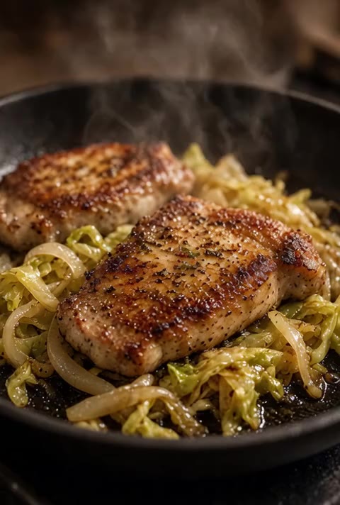 Pork Chops with Cabbage and Onion